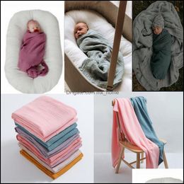 Scarves Wraps Bk 7Pc/Lot 100% Cotton Baby Blanket 120X120Cm Soft Newborn Blankets Bath Gauze Infant Swaddle Wrap Sleepsack Stroller Dhhpg