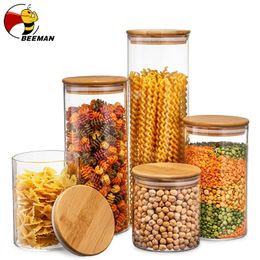 Mason Candy Jar For Spices Glass Bottles bamboo Cover Container With Cookie Jar Kitchen And Lids