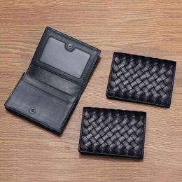 Nxy Leather Weave Business Card Holder Men's Women's Lambskin Credit Large Capacity Buckle Fashion 2022 New 220429