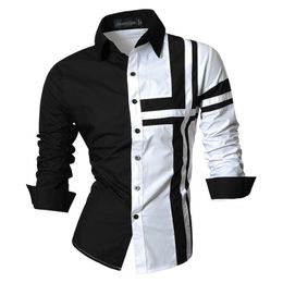 Jeansian Men's Dress Shirts Casual Stylish Long Sleeve Designer Button Down Slim Fit Z014 White 220324