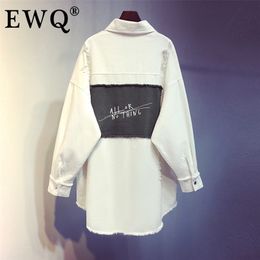 IEQJ Spring Autumn Arrivals Turn Down Collar Full Sleeve Pockets Women Fashion Casual Patchwork Denim Shirt AY16100 210226