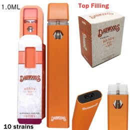 disposable oil UK - 1.0ML Dabwoods Disposable Vape Pen Thick Oil Pod Ceramic Coil E Cigarettes Snap In Tip Carts Rechargeable 280mah Battery Display Box Empty Vaporizer 10 strains