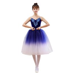 Stage Wear 2022 Ballet Dance Tutu Leotard Girls Dancewear Costume Ribbon Long Tulle Skirt Ballerina Fairy Party Costumes