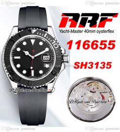 ARF Y-M 40 116655 SH3135 Automatic Mens Watch Steel Case 3D Ceramic Bezel Black Dial OysterSteel Rubber Strap With Warranty Card Super Edition Puretime A1