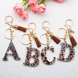 Leopard Print English Letter Acrylic Keychain Tassel Bag Ornaments Jewellery Pendant Car Key rings Accessories Gifts Souvenir