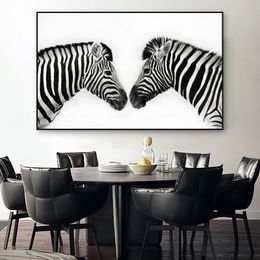 Two Zebras Pictures Print Wall Art Posters Black And White Line Canvas Paintings Animals Wall Painting for Living Room Cuadros