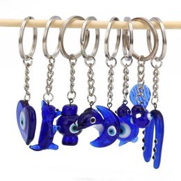 Keychains Fashion Turkish EviL Eye Key Holder Pendant Charm Whale Bear Heart Glass Chain For Men Women Car Keyring Jewelry