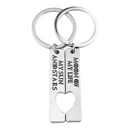 Keychains Pair Silver Metal Keychain "Moon Of My Life Sun And Stars" Gift Lovers Couples Accessories Holder For CarKeychains