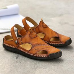 Sandals Men's Genuine Leather Soft Breathable Shoes Designer Beach Roman Brand Men SlidesSandals