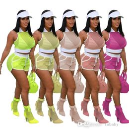 Designer Damen Mesh Trainingsanzüge Sommer Crop Top Baseball Anzug Lässige Shorts Sets 2 Stück Hosen Outfits Mode Sportbekleidung