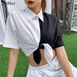 Nibber summer street Punk leisure sleeve loose crop tops womens fashion hot office ladies Contrasting Colours Slim Tee shirt T200617