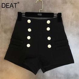 DEAT Black Spring Summer High Waist Double Breasted Buttons Fashion Temperament Shorts Back Zipper Women MH375 220419