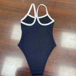 Channel Design Fashion Designer New Small Fragrance Black and White Contrast One-piece Swimsuit Slim Fit Sexy Sleeveless Suspender Bottomed
