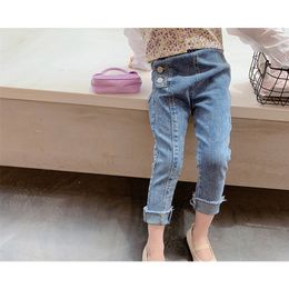 MILANCEL girls pants full length girls jeans skinny jeans for girl front buttons kids denim trousers LJ201203