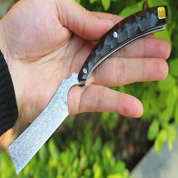 zip knife Australia - Newest Arrival Damascus Razor-T Folding Knife VG10-Damascus Steel Tanto Point Blade Ebony Handle EDC Pocket Knives With Zip Nylon 309U