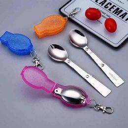 Light Small Utensil Stainless Picnic Accessories Folding Tableware Foldable Forks Pocket Spoon Fork Travel Camping Tool Y220530