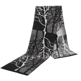 Men Printed Scarf Winter Jacquard Flannel Tree Pattern Tassels High Quality Warm 180 30cm Cotton Business Style Shawls