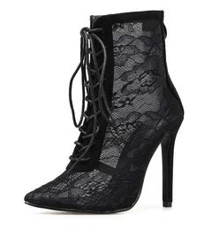 Fashion Dress Shoes Sandals Women High Heels Pumps Sexy Hollow Out Mesh Lace-Up Cross-tied Boots Party Shoes