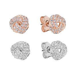 Shimmering Knot Stud Earring 925 Sterling Silver Rose gold plated Womens designer Gift Jewellery Original retail box for Pandora Earrings set