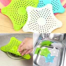 Five-Pointed Star Strainers Philtre Soft Reusable Anti-blocking Kitchen Sink Waste Philtre Bathroom Sewer Drain Hair Catcher HH22-221