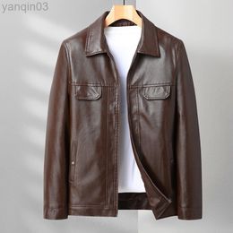 Men Leather Motor Jacket Outfit Pockets Collar For Spring Autumn Solid Men Fashion Casual Clothing L220801