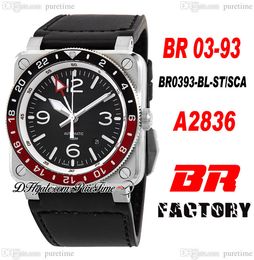 2022 Instruments BR 03-93 GMT Eta A2836 Automatic Mens Watch Cola Bezel Black Dial Leather Strap Super Edition Puretime A1