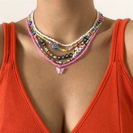 2022 New Mix and Match Butterfly Multi-layer Tassel Rice Bead Necklace for Women