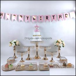 Other Bakeware Kitchen Dining Bar Home Garden Cake Stand Set White Crystal Metal Cupcake Decorations Dessert Pedestal Party Display Table