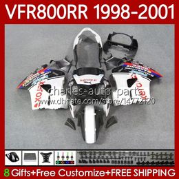 Bodywork For HONDA Interceptor VFR800R VFR 800RR 800 CC RR 98-01 Bodys 128No.14 White black VFR800RR 800CC VFR800 98 99 00 01 VFR-800 RR 1998 1999 2000 2001 Fairing Kit