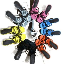 2022 Designers Women Sandals Cross-tied Heels Heel Height 6.5cm 10cm Black Ankle Strap Leather Slides Summer Slippers Causal Shoes With Correct Box