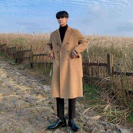 Men's Wool & Blends SYUHGFA Men Clothing Korean Trend Woollen Coat Double-breasted Lapel Long Sleeve Autumn Winter Thickned Belted Overcoat 2 T220810