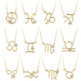 12 Zodiac Constellations Pendants Necklaces For Women Men Gold Colour Alloy Symbol Necklace Fashion Jewellery Birthday Gifts