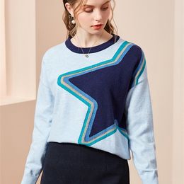 Harajuku Women Star Pattern Oversized Pullover Sweater Long Sleeve Knitted Jumper E-girl 90s Streetwear C-105 220511