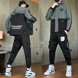 Men Fashion Slim Fit Jacket Pants Sets 2020 Casual Workwear Jacket Set Mens Streetwear Hip Hop Tracksuits Coat&Long Pants Suit LJ201125