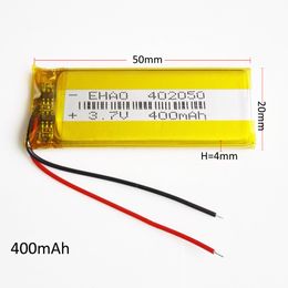 3.7V 400mAh Lithium Polymer Rechargeable Battery LiPo cells power For Mp3 MP4 headphone DVD GPS mobile phone Camera psp Toys 402050