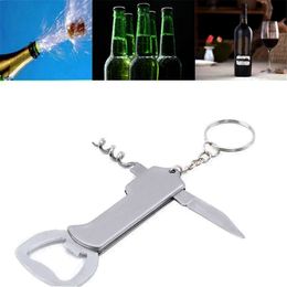 3 In 1 Keychain Beer Bottle Opener Stainless Steel Portable Red Wine Beer Bottle Opener Foil Cutter Corkscrew Kitchen Tool LX4808