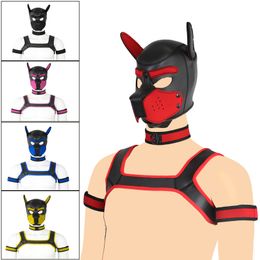 Puppy Play Dog Hood Mask BDSM Bondage Men's Chest Strap Neck Collar Armband Sexy Costume Slave Role Play Set Party Masks Sex Toy 220711