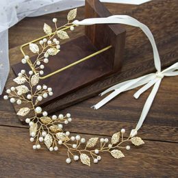 Gold Baroque Style Boho Bridal Headpieces Hairbands Leaf Pearls Women Hair Accessories Jewelry Headwear Headdress Crowns For Wedding Party Formal Occasion CL0625