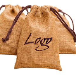 Jewelry Flax Gift Bags 8x11cm 9x12cm 10x15cm 13x17cm pack 50 Custom Llinen Sack Cosmetic Jute Drawstring Pouches 220613