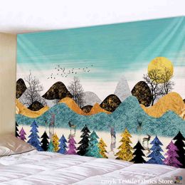 Tapestry Colour Big Moon Snow Mountain Sky Night Landscape Hanging Wall Rugs Hip