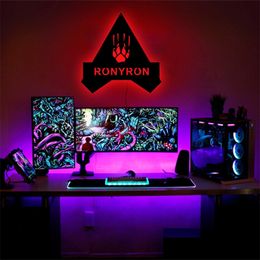 Personalised Gamer tag Sign LED Wall Lamp Custom Gamer Tag Neon Wood Night Light for Game Player Game Room Wall Decor LT0306 220623