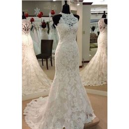 Vintage Amelia Sposa Full Lace Appliques Mermaid Wedding Dresses Chapel Train Plus Size Bridal Party Gowns