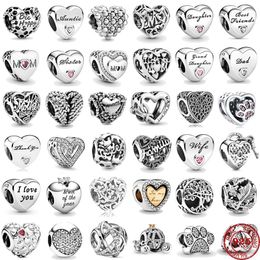 925 Silver Charm Beads Dangle Family Mum Mom of My Heart Bead Fit Pandora Charms Bracelet DIY Jewellery Accessories