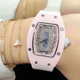 Richard''s Machinery Leisure Ceramic Watch Date Luxury Rm07-01 Automatic Mechanics Pink Watches White Tape Womens Wristwatch Business