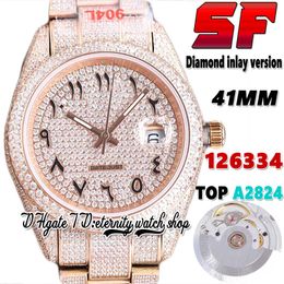 SF Latest bl126331 A2824 Automatic Mens Watch tw126301 ew126334 Diamond inlay Arabic Dial 904L Steel Iced Out Diamonds Rose Gold Bracelet eternity Jewellery Watches