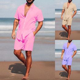 Men's Tracksuits Summer Moda Men Sets Impresso Manga curta 2022 Camisa de lapela Shorts casuais praia terno havaiano 2 peças Streetwear Solidme