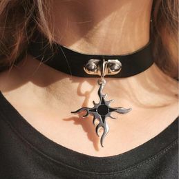 Chokers Minimalist Sexy Cross Flame Sun Pendant Necklace Black Leather Choker Collar For Women Girls Night Club Party Dancing JewelryChokers