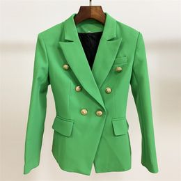 HIGH STREET Designer Blazer Women s Metal Lion Buttons Double Breasted Classic Blazer Jacket Emerald Green LJ201021