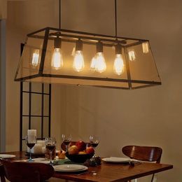 Pendant Lamps Loft American Retro Industrial Rectangular Iron Living Room Dining Clothing Store Bedroom Study ChandelierPendant
