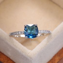 sapphire wedding ring sets Australia - Wedding Rings Micro Set Zircon Sapphire Blue Square Diamond Ring Women's Engagement Large Fashion Woman